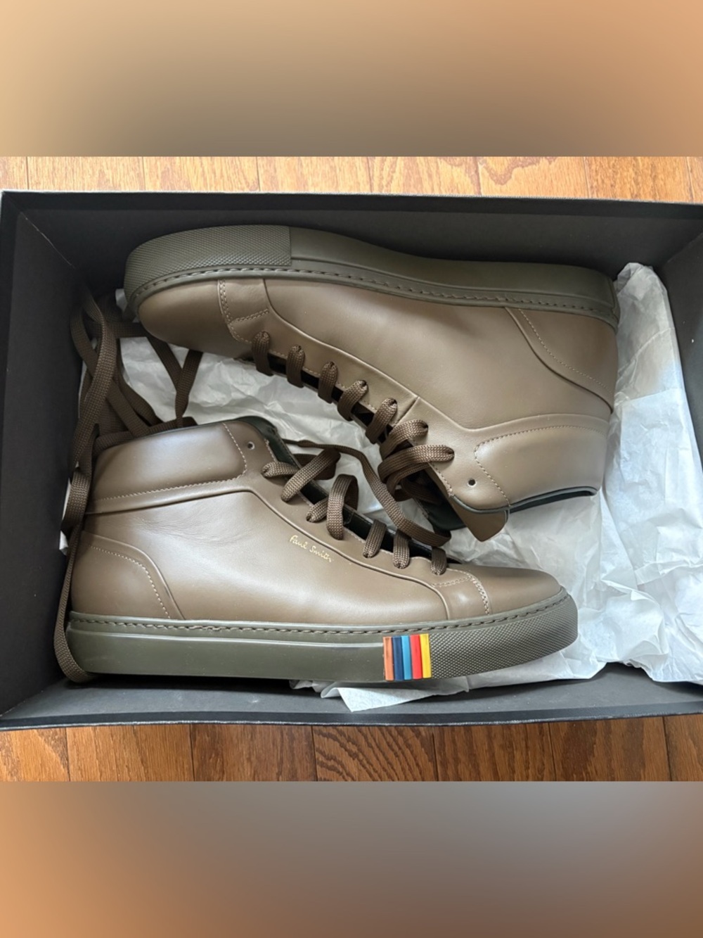 NWT and box Men’s Paul Smith Brown/Taupe Leather High-Tops